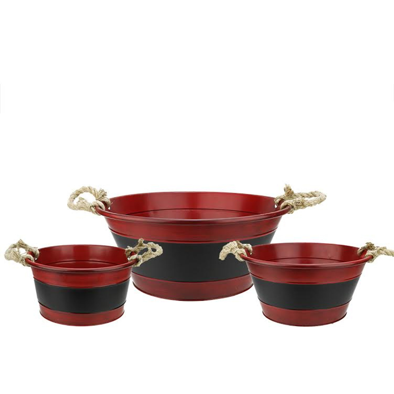 Set of 3 Black & Red Round Christmas Buckets with Handles 16